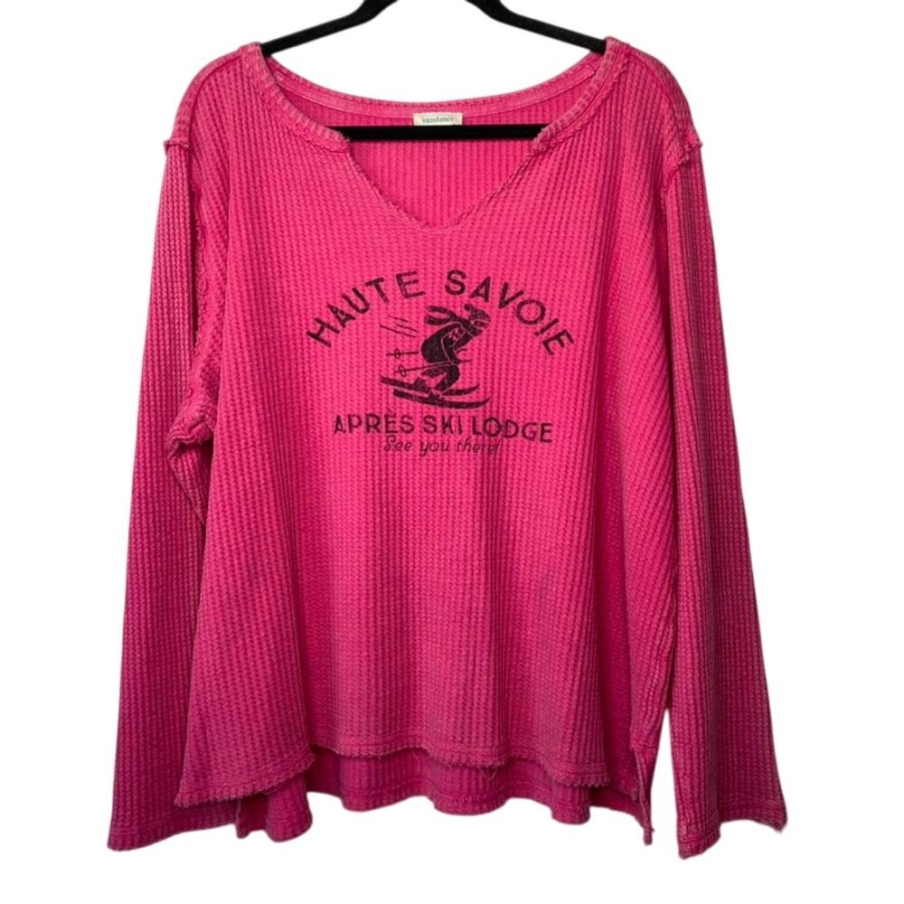 Sundance Pink Waffle Knit Haute Savoie Graphic Sweater Gorpcore Size XL